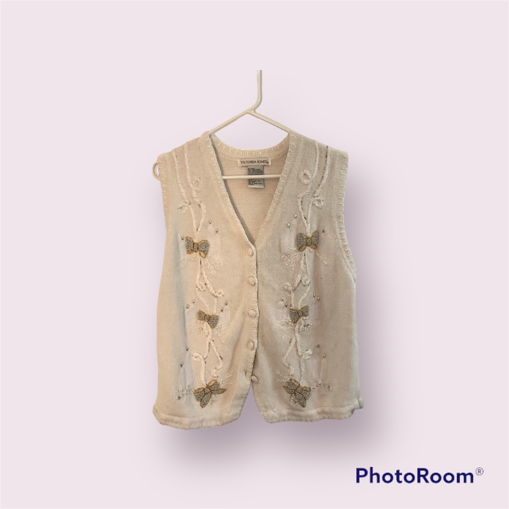 Vintage White Embroidered Sweater Vest